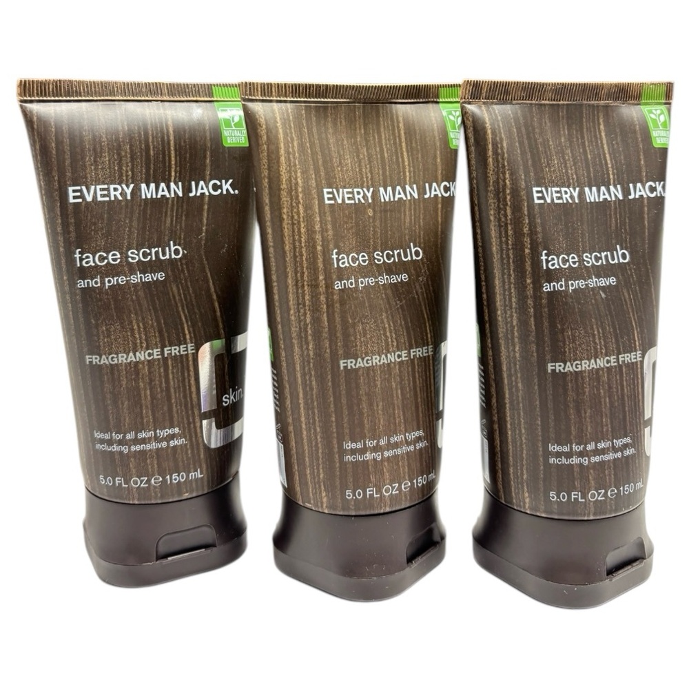 (3) Every Man Jack Men’s Face Scrub & Pre Shave Fragrance Free 5oz